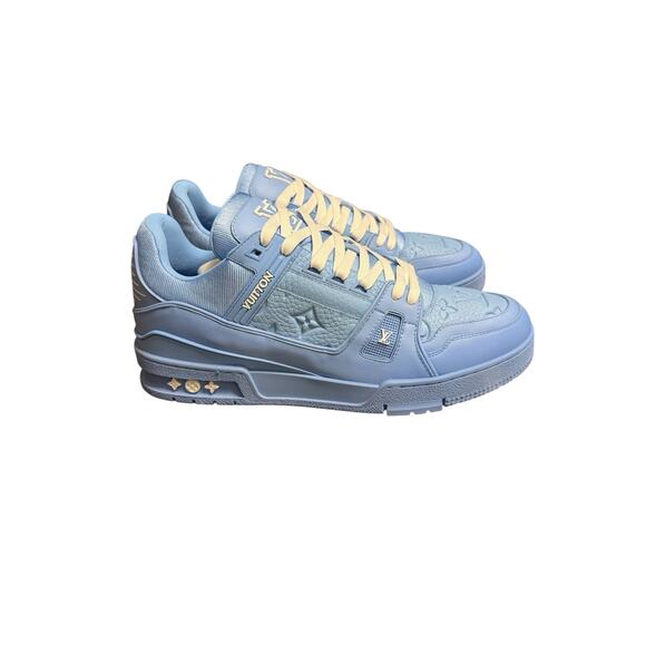 Louis Vuitton LV Trainer Sneakers Blue Embossed Monogram Size 9.5LV US 10.5-11.5 - Picture 1 of 13